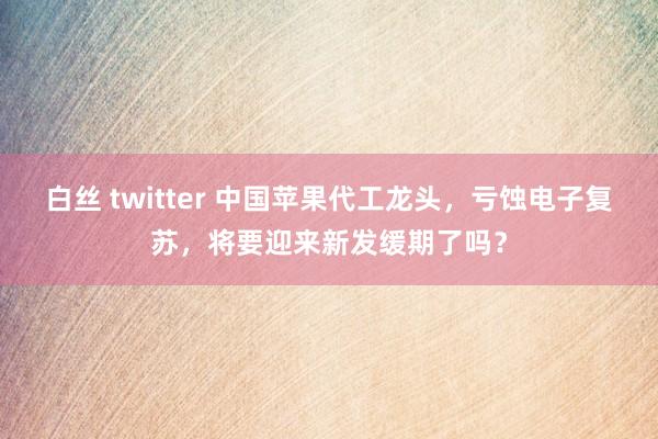 白丝 twitter 中国苹果代工龙头，亏蚀电子复苏，将要迎来新发缓期了吗？